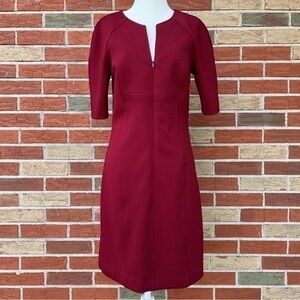 ❤️ Trina Turk Front Zip Red Maroon Half Sleeve Sheath Dress